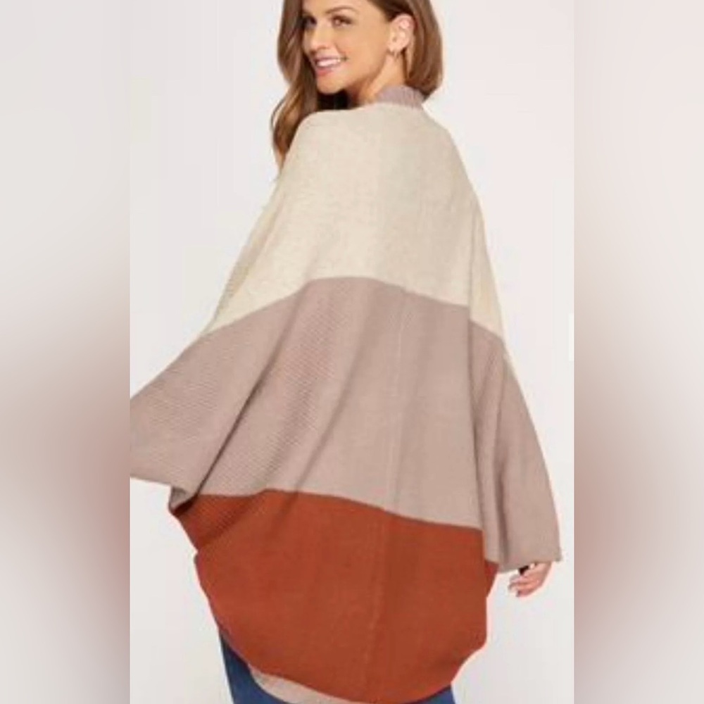 Rust Colorblock Dolman Sleeve Cocoon Cardigan one size - Picture 3 of 6